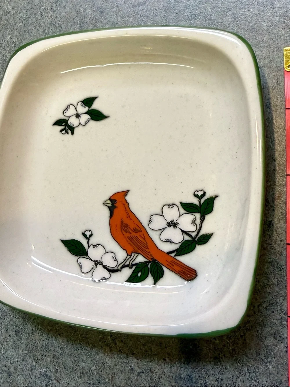 Vintage Cardinal Bird Dogwood Branch Trinket Dish Japan Cape Shore